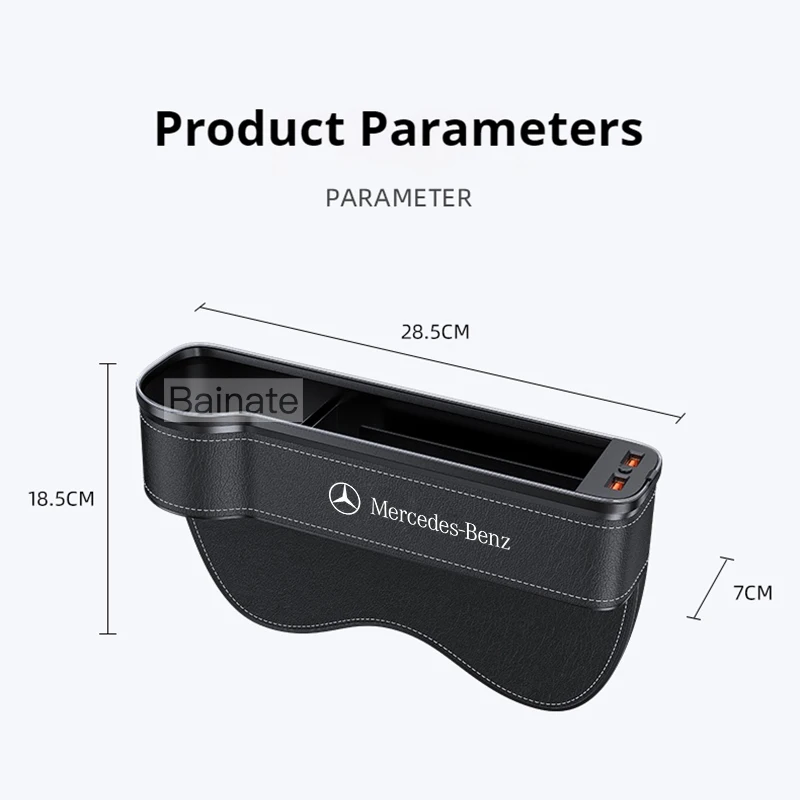 กล่องเก็บของช่องว่างเบาะรถยนต์เย็บติดสำหรับรถยนต์เมอร์เซเดส-เบนซ์ รุ่น A B C E S Class W204 W205 W176 GLC CLA AMG พร้อมไฟและช่องเสียบ USB สำหรับชาร์จ