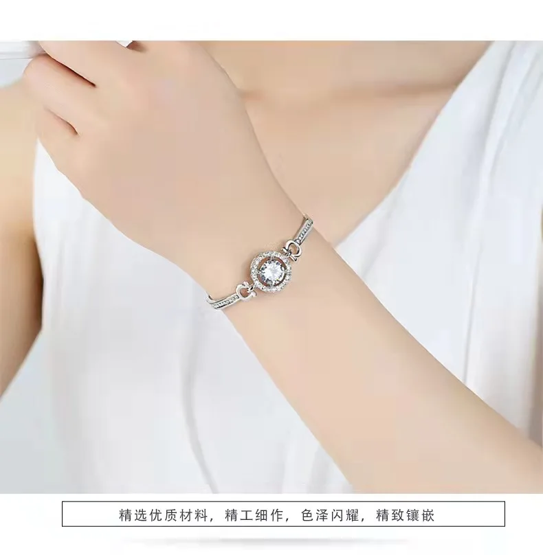 18K platinum plated Rose Gold Fashion casual transparent Ladies Crystal Jewelry Girl Bride Wedding Lucky Light bracelet