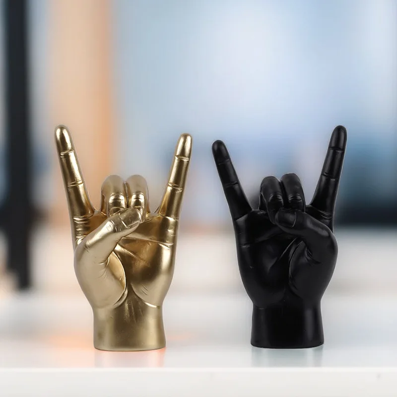 Vilead Resin Gold Rock Hand Gesture Sculpture White Black Figurines Gift Indoor Shelf Window Entry Living Room Home Decoration