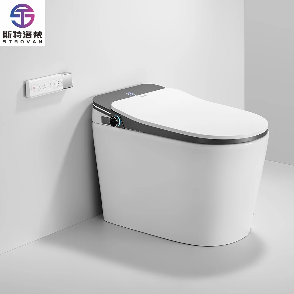 

HKZX Auto Sensor Flush Intelligent Floor Mounted Smart Toilet with Waterproof Ceramic Bowl, Night Light
