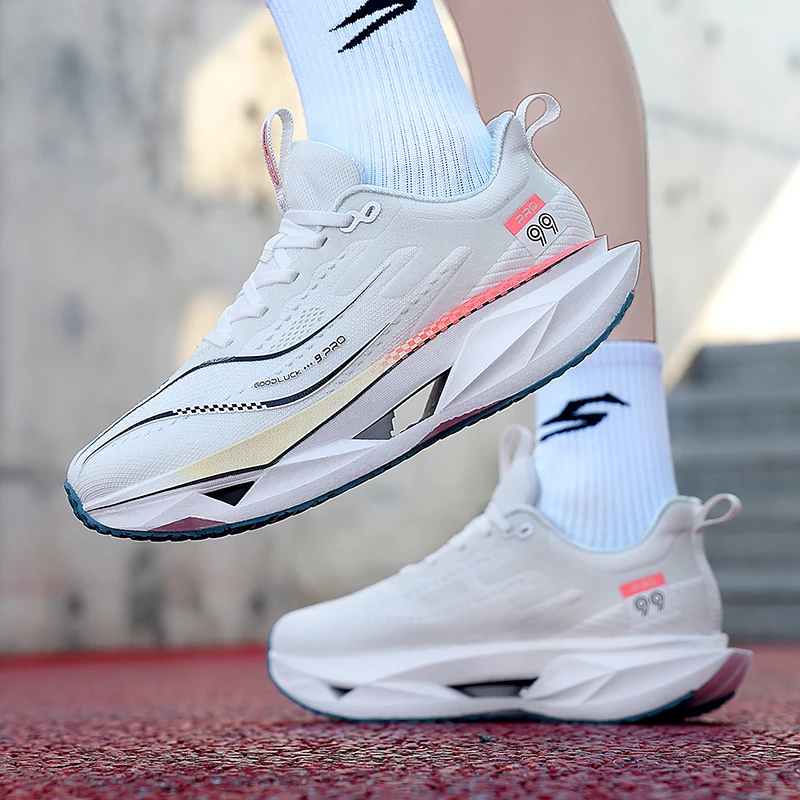 Zapatillas de correr de carreras con placa de carbono Real de longitud completa para hombres y mujeres, zapatos deportivos ultraligeros con rebote que absorben los golpes