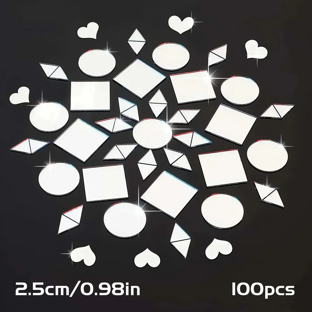 100pcs 2.5cm DIY Craft Mirror Stickers Leaf Shape Decorative Acrylic Adhesive Craft Mini Mirror Tiles Small Wall Mirror for Art