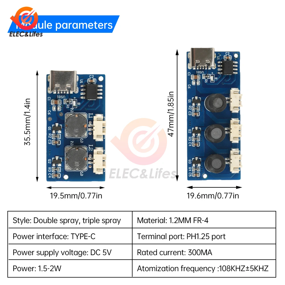 5V Tipo-C Mini Umidificatore Kit FAI DA TE Mist Maker e Driver Circuito 2/3 Fogger Atomizzazione Pellicola Atomizzatore Foglio Oscillante