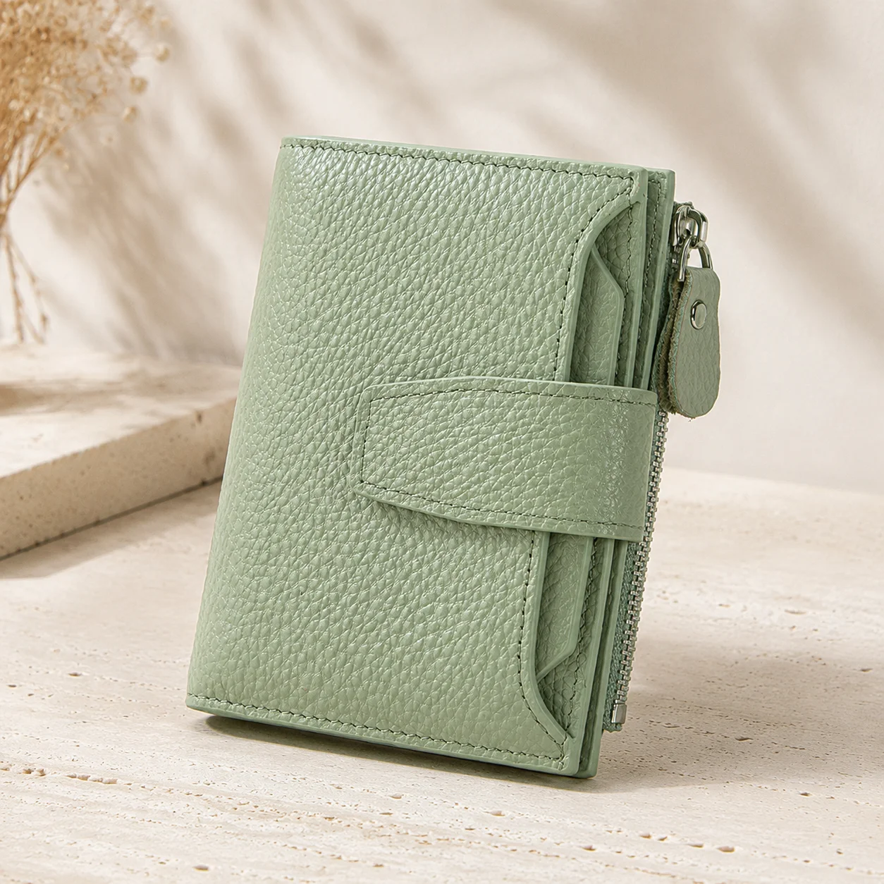 Genuine Leather Women RFID Blocking Wallet Large Capacity Bifold Compact Card Holder Wallets Zipper Coin Pocket 4 ID Window