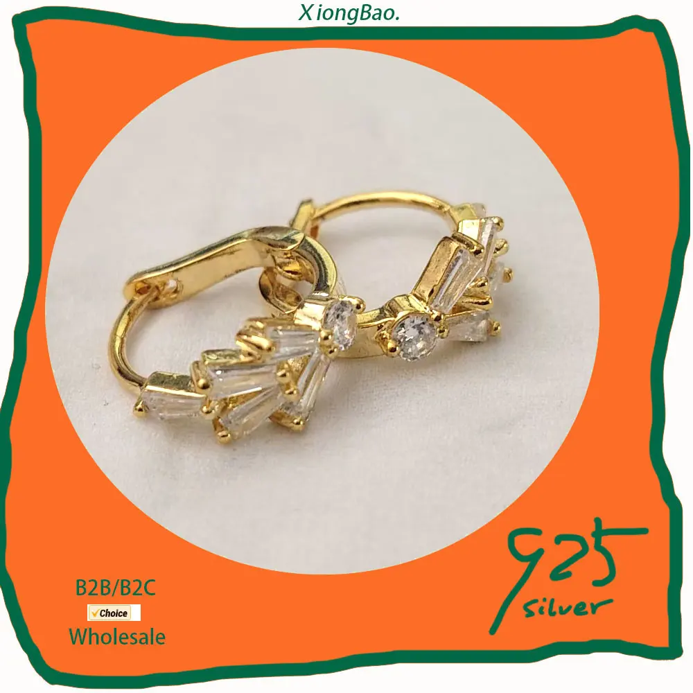 

New Style Stamp 925 Sterling Silver Charm Earrings Exquisite 18K Gold Color Zircon Small Earrings French Jewelry Ladies Gift