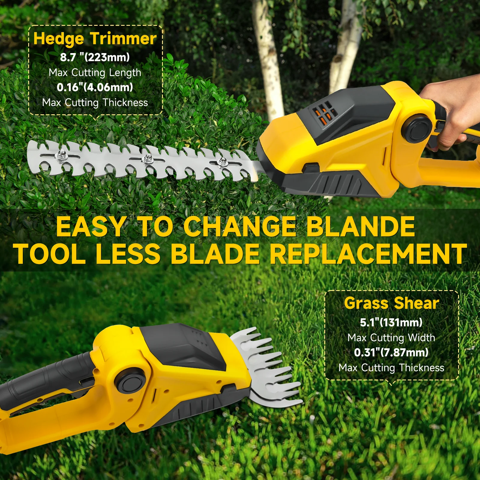 Cordless Hedge Trimmer for Dewalt 20V Battery 2 in 1 Handheld Electric Hedge Trimmer Grass Shears Garden Tool (No Battery)