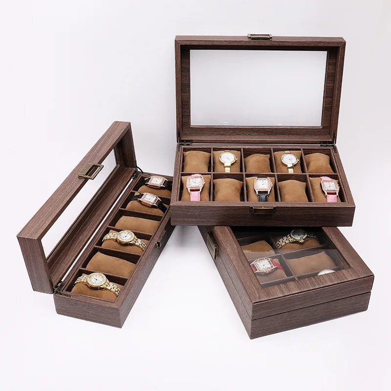 DELESYS New Style Retro Imitation Wood Grain Leather Watch Box Creative Gift Box For Watch And Eyeglass Headpiece Storage Case