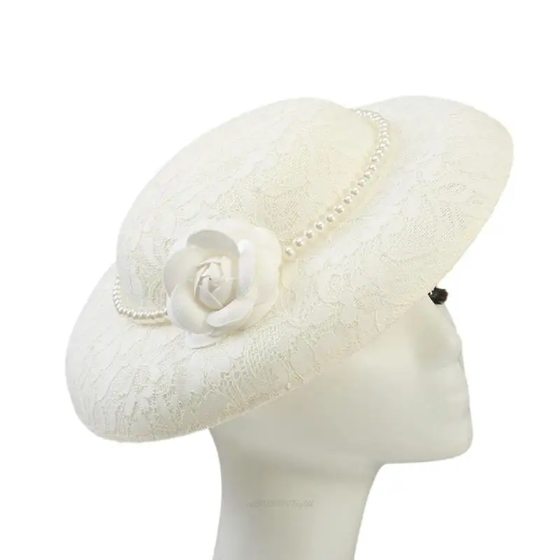 X5XA Lovely Pearls Accent Bucket Hat Breathable Lace Materials Beach Parties Wear