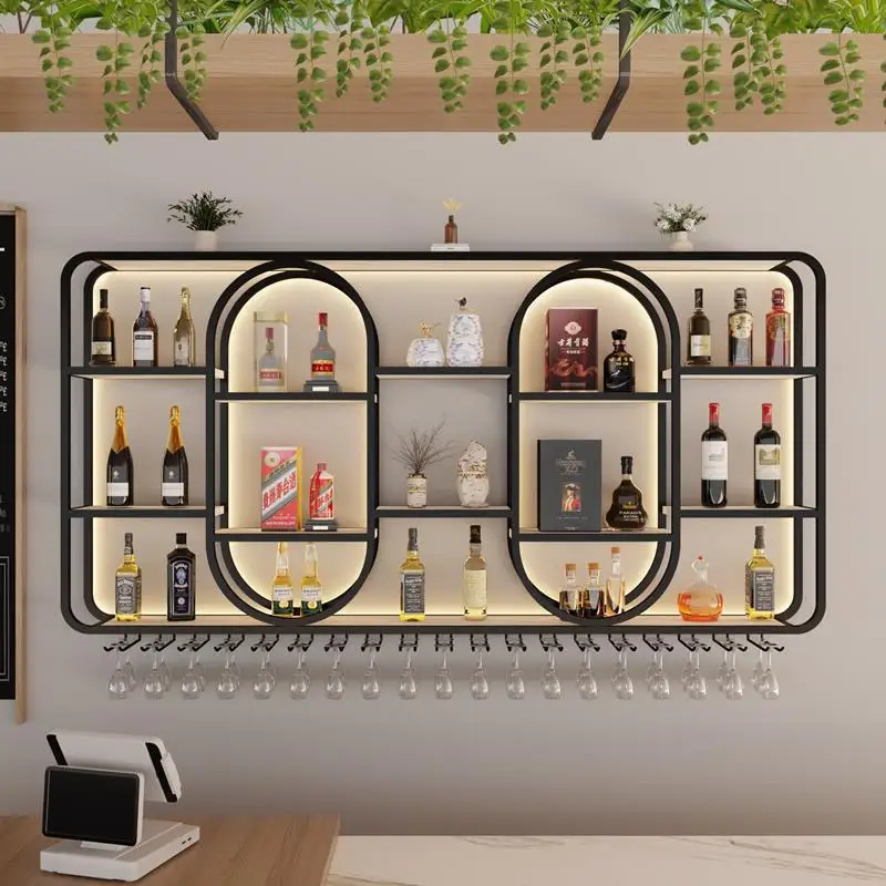 Simple wall-mounted wine rack, bar lighted wine cabinet, living room wall-mounted display cabinet, household storage shelf