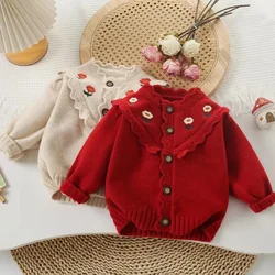 Autumn Cardigan for Girls Floral Embroidery Lace Collar Knitted Sweater Girl Cardigan Kids Clothes Girls Girl Cardigan Kids
