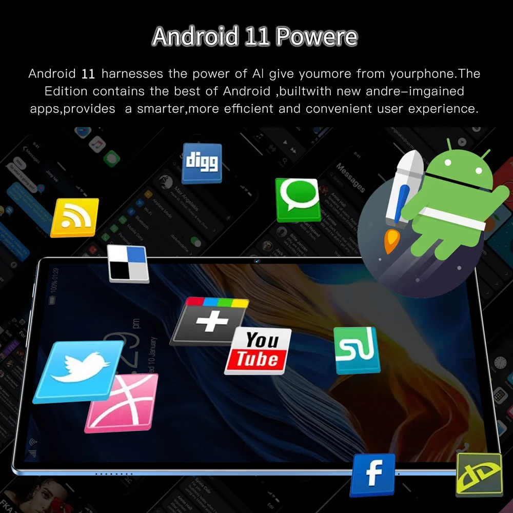 Tablet Android originale da 10,1 pollici con custodia 4 GB RAM 64 GB ROM Android 11 Batteria da 5000 mAh Tablet PC Doppia fotocamera Doppia scheda SIM