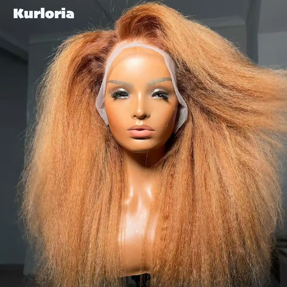 Fluffy Kinky Straight 400 Density 13x4 13x6 HD Lace Front Wig Orange 100% Human Hair Glueless Wear and Go Wig Pre-plucked