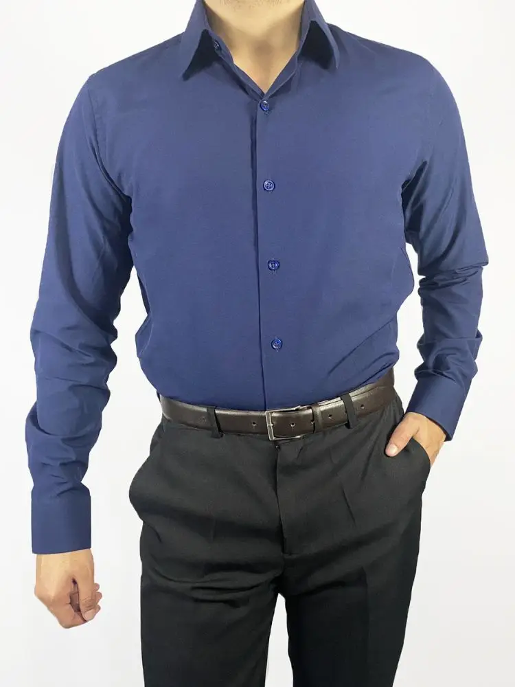 Navy Blue Slim Long Sleeve Social Shirt