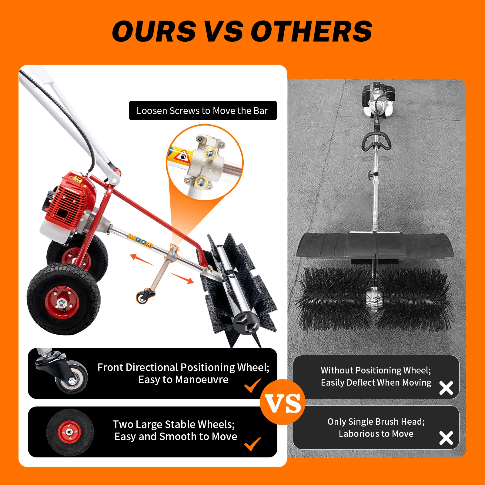 Hand Push Sweeper 43CC Artificial Turf Sweeping Brushes Rake For Grass 2-Stroke Gasoline Engine