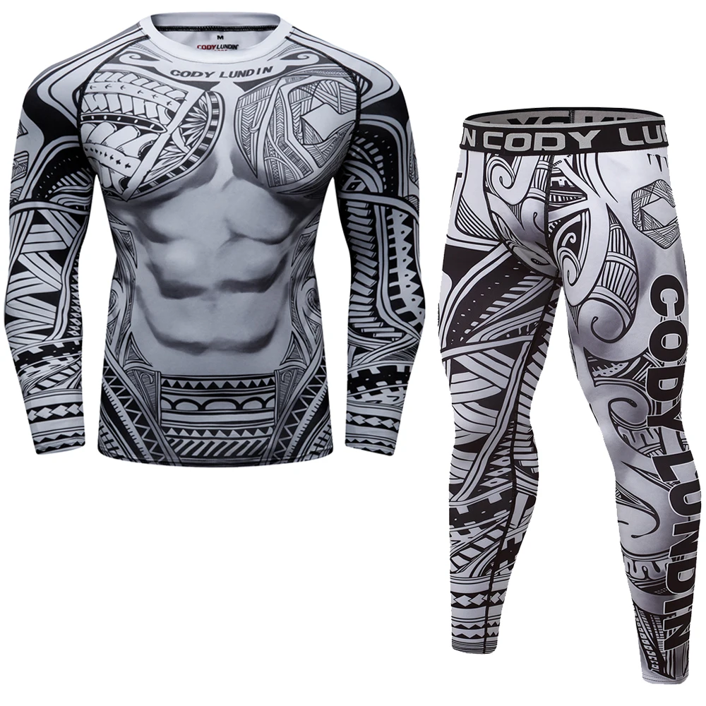 Men\'s Sport Compression Suit Running Set MMA Boxing Shorts Rashguard Workout Gym Clothing Sportswear Training Fitness Tracksuit