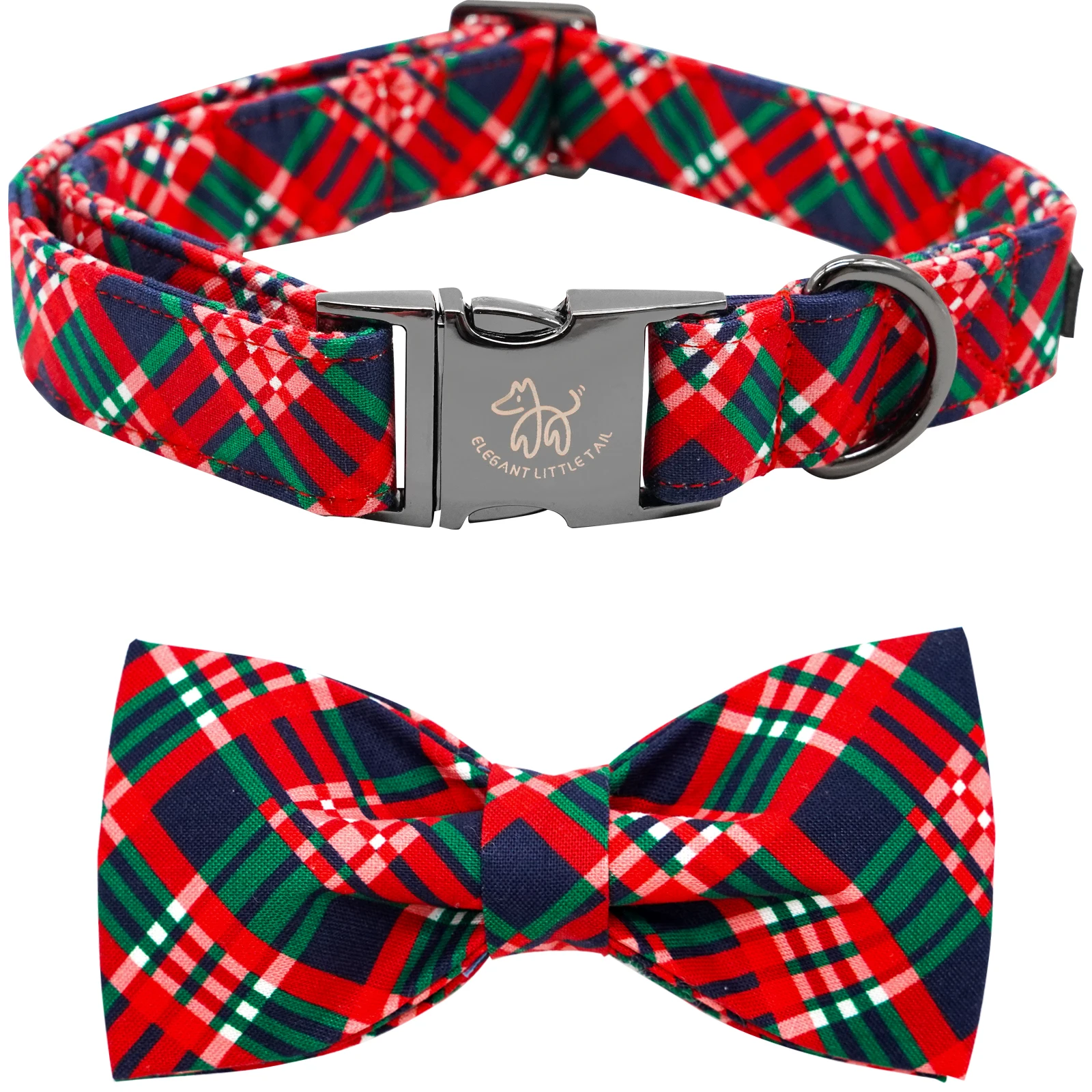 Elegant little tail Dog Collar, Christmas Dog Collar Red Plaid Holiday Pet Collar Dog Bow Collar Pet Durable Adjustable