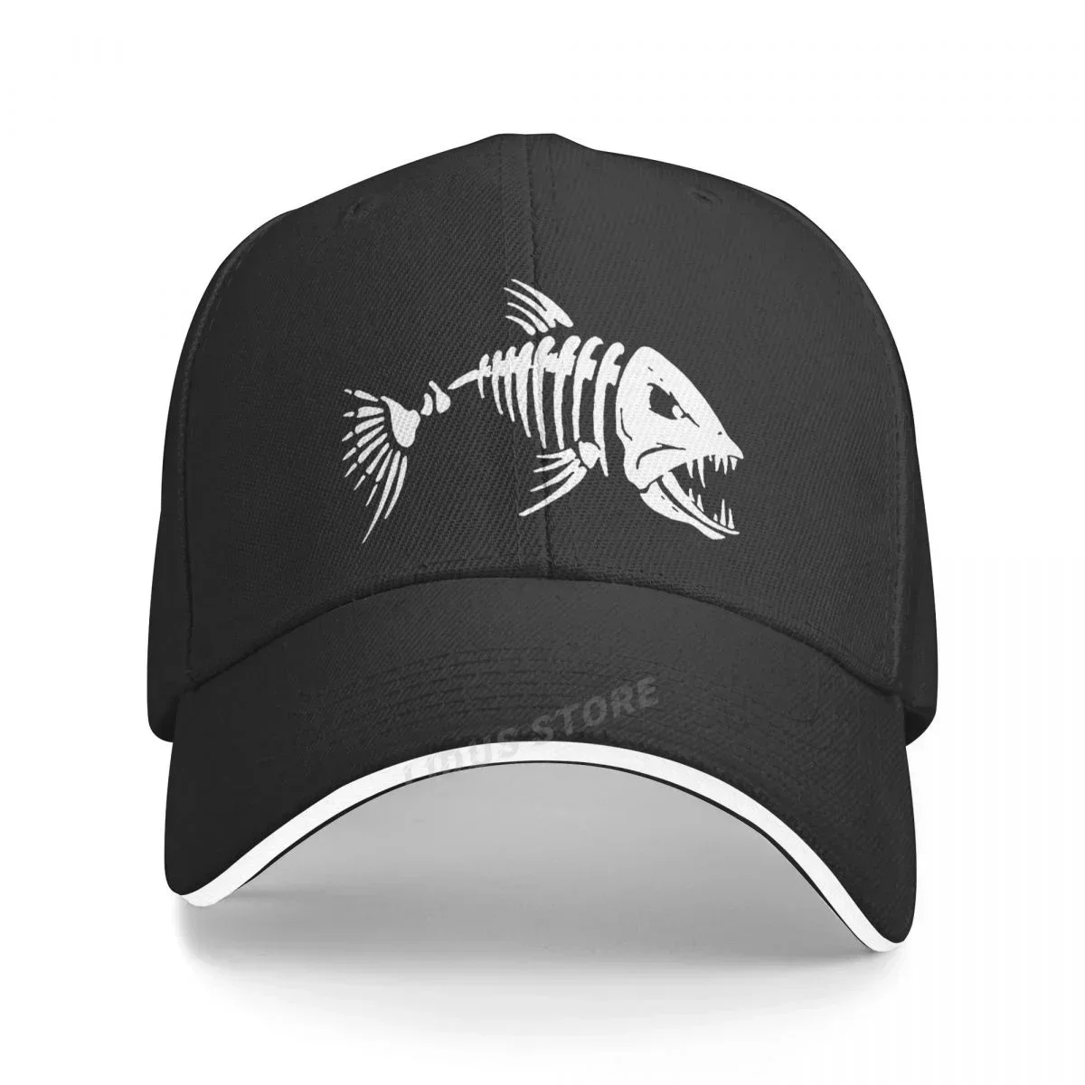 Men Outdoor Fishing Cap Fishing Hat Baseball Golf Hunting Cap With Cartoon Fish Bones Snapback Hat