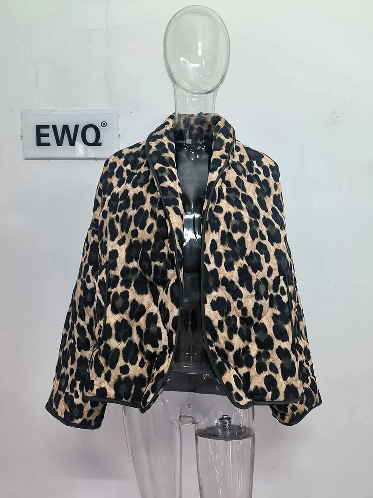 EWQ European Style Fashion Leopard Print Cardigan Cotton Parka Jacket Thin Cotton-padded Coat Top Women Winter 2024 Autumn New