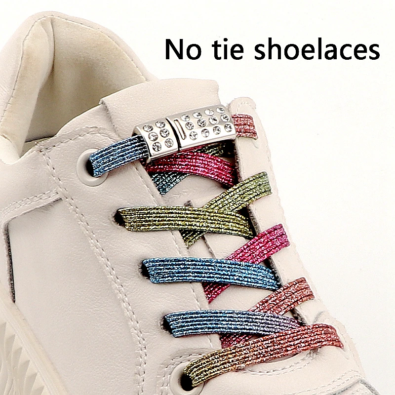 Diamond Magnetic Shoelaces Without Ties Rainbow Gradient Elastic Laces for Sneakers Flat Shoestring Kids Adult Sport Shoes Strap