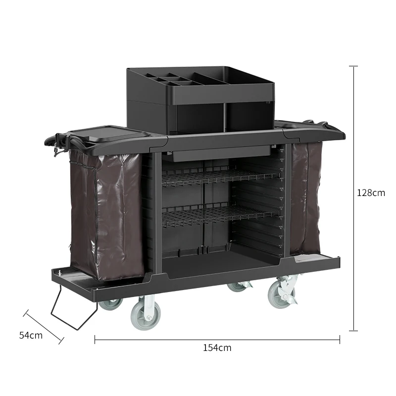 Carrello per cameriera commerciale per carichi pesanti per hotel di lusso 2025 per carrello per servizi di pulizia per attrezzature per la pulizia