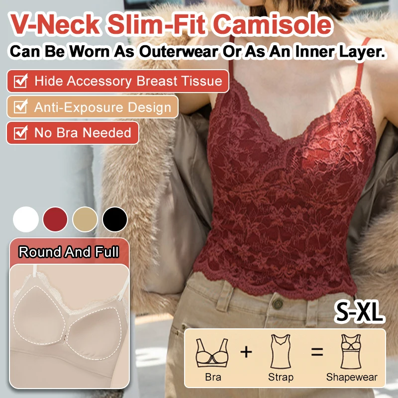 Brelira Red Lace Camisole Beautiful Back Chest Pad Slimming Gathering Ladies Tube Top Festive Camisole