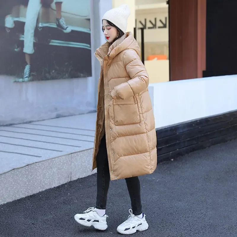 2024 Women's Winter Parkas Mid length Coat Loose Coat Thickened Bright Face Cotton Coat Women Cotton Padded Jacket