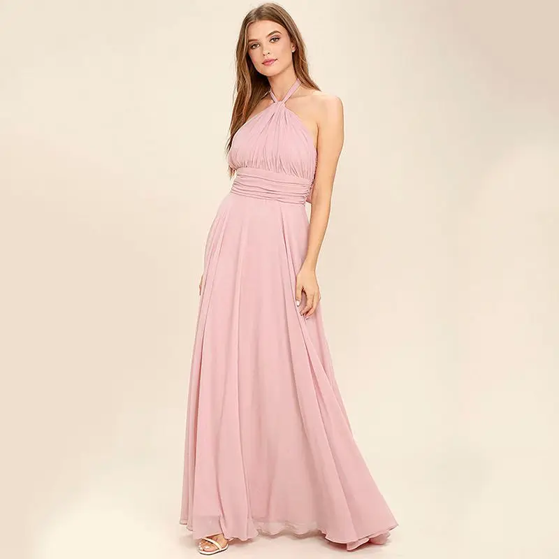 Arya Abiti da sera classici rosa in chiffon per abito da ballo senza maniche con scollo all'americana lungo fino al pavimento A-line Robes De Soirée personalizzato