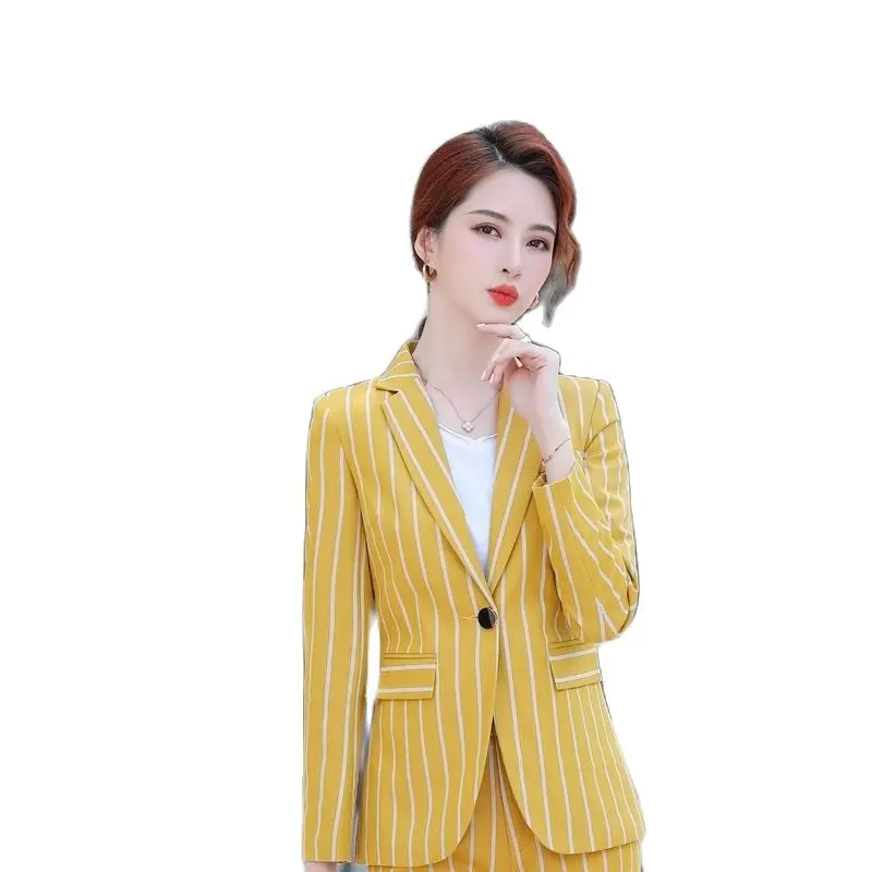 2021 Women's jacket Fashion Striped Slim Coat OL Styles Autumn Blazers for Women Business Work Blaser Outwear Tops S-4XL