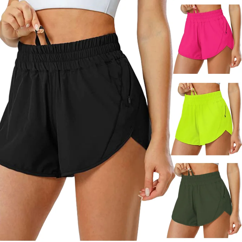 Cycling High Waist Loose Fitness Short Side Zipper Pocket Gym Yoga Wear Workout Running Sporty Shorts Outfit for Woman Clothing