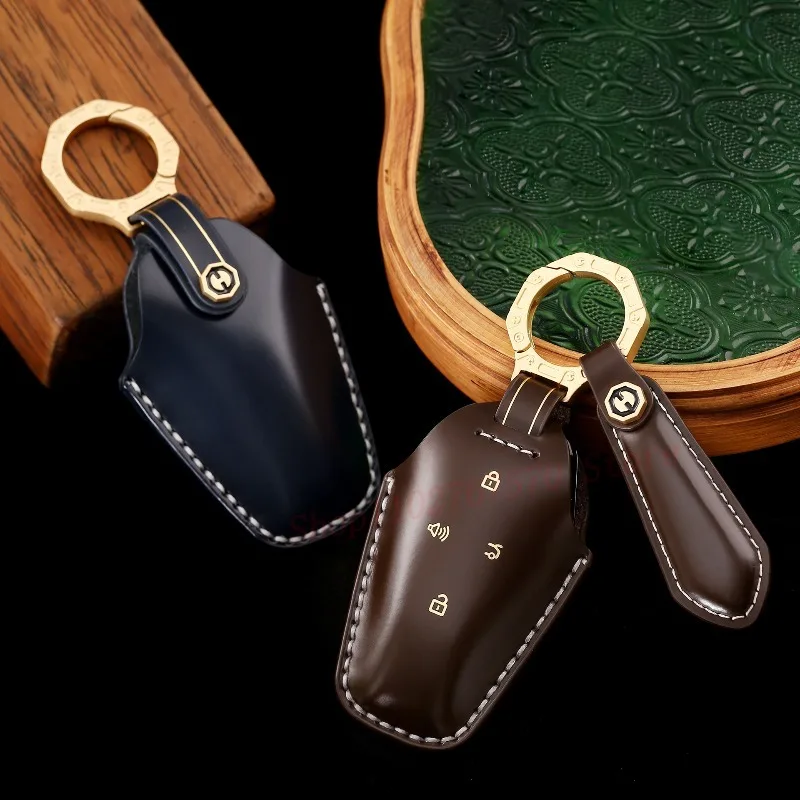 

Handmade High-End Personality Genuine Leather Key Case Cover Protective Shell Bag Keychain For ARCFOX α-S Car Accessories