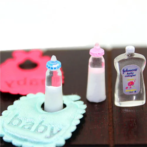 * Hot Sale 1:12 Dolls House Miniature Baby Bottles Shampoo Bibs Set Nursery Accessory Gift