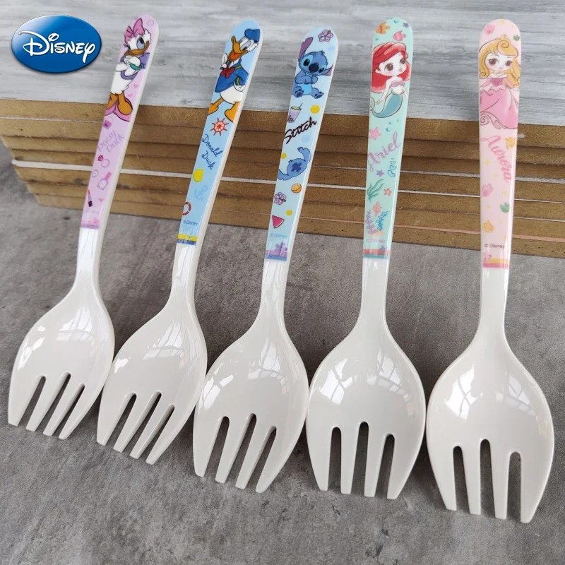 Disney Stitch Donald Duck Spoon Fork Children's Tableware Kawaii Cartoon Daisy Soup Spoons Cake Fruit Fork Rapunzel Eating Spoon