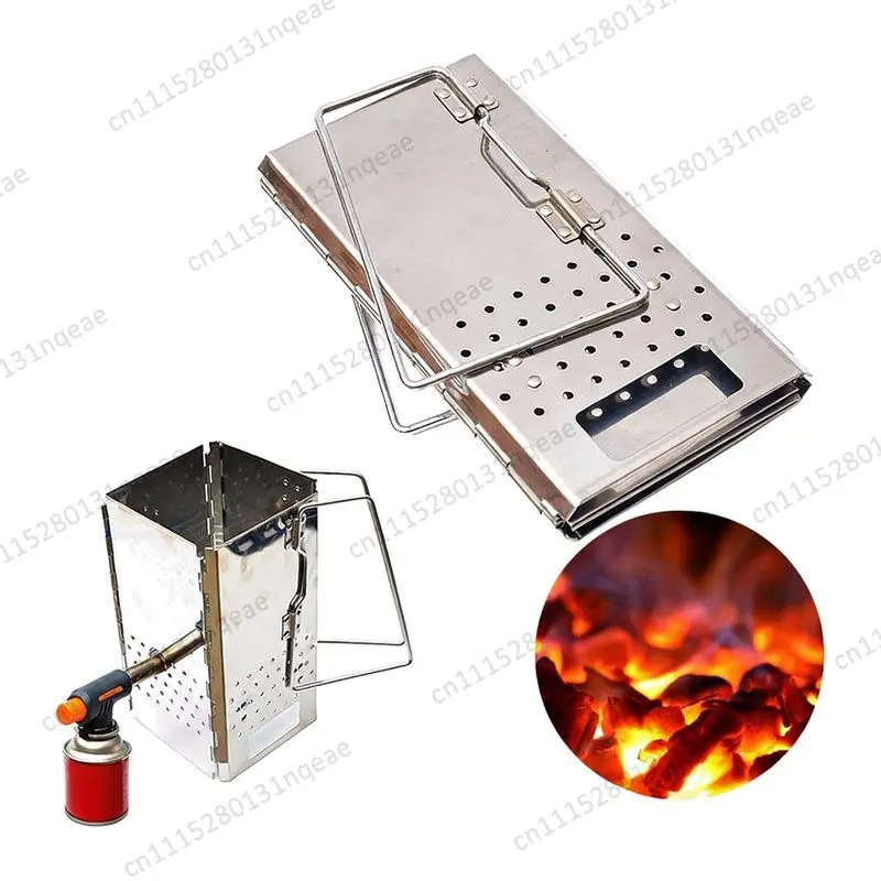 Stainless Steel Camping Wood Stove Outdoor Barbecue Folding Charcoal Igniter Portable Bag