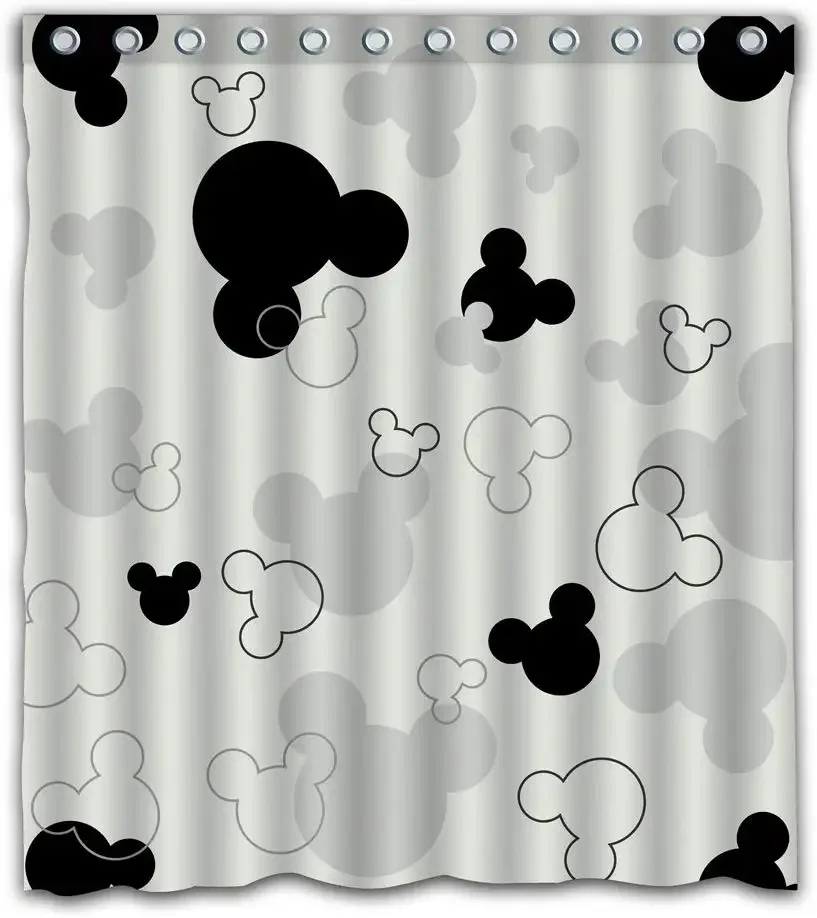 Black and White Mouse Design Shower Curtain Waterproof Fabric for Bathroom Decoration