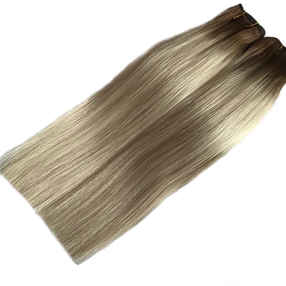 Extensiones de trama de cabello humano liso, mechones de pelo sedosos, piel virgen brasileña Natural, doble trama, Color Natural, 100g por juego