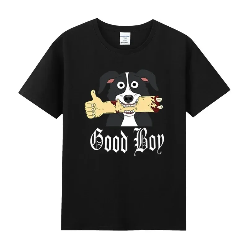 O-neck Short Sleeved Funny Tv Adult Adultswim Mature Dog Evil Satan cartoon Mr Pickles T Shirt Men Soft Collie Dog T-shirt