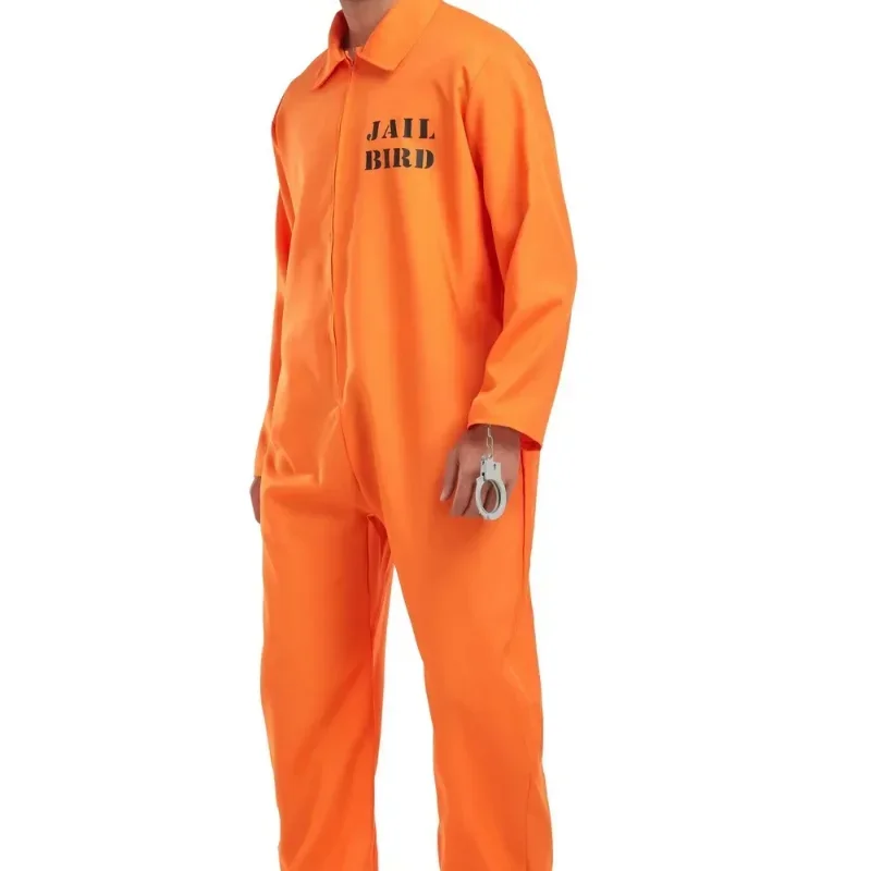 할로윈 성인 죄수 코스프레 의상, 남성 오렌지 점프수트, 성인 죄수 코스프레 의상
