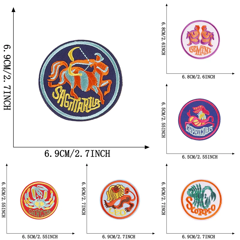 12 Pcs Constellation Patches For Clothing Iron On Letters Embroidered Jackets Sewing Animals Fabrics Lots Diy Pack Applique Cute