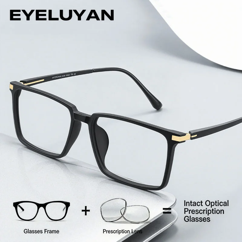 

EYELUYAN Business Style Prescription Eyeglasses For Men Women Square Full Rim TR90 Aluminum Magnesium Fashion Myopia Glasses