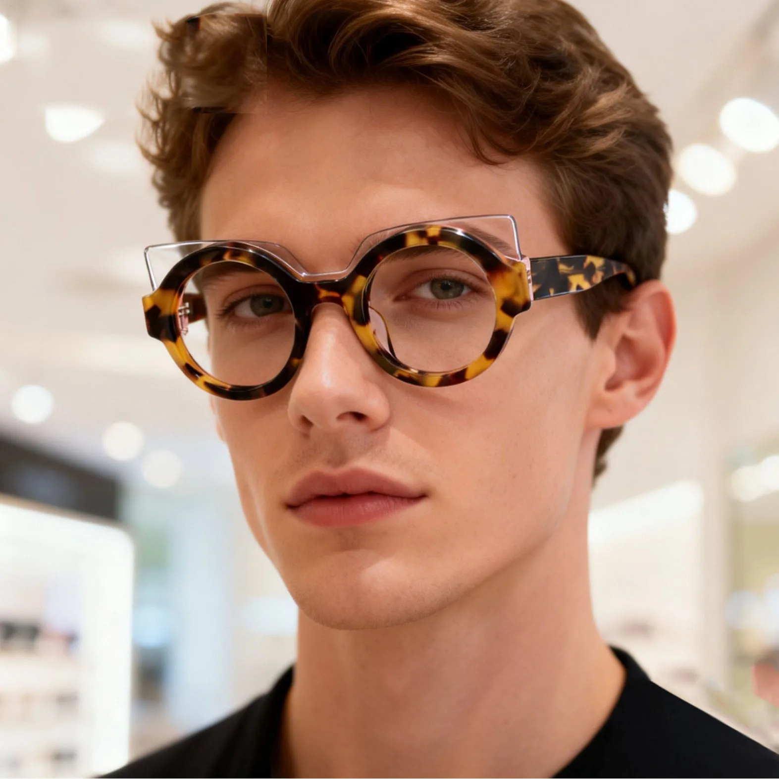 New Trendy Round Color Blocked Glasses Frame Men High-Quality Acetate Women's Personalized Fashion High-End Eyewear Accessory