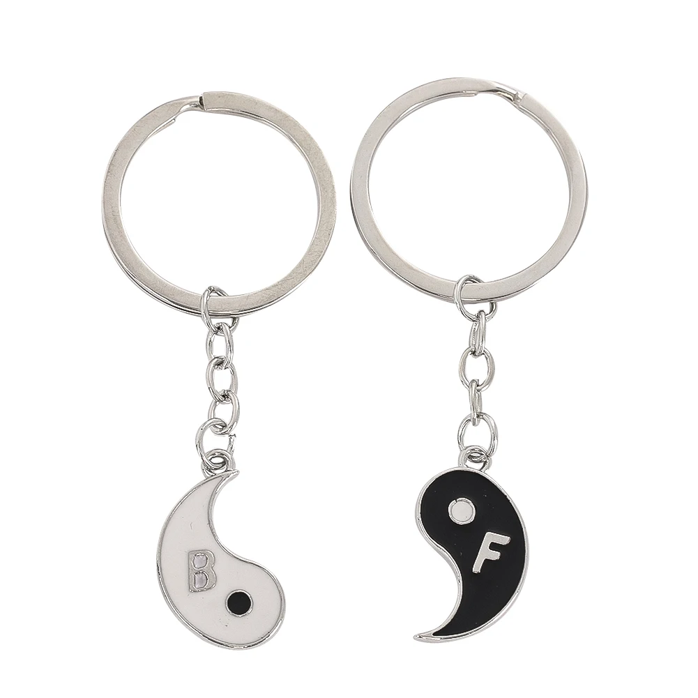 Black and White Yin Yang Tai Chi Keychain Bag Pendant Key Ring for Best Friend Couple Matching Sets Women Men Key Chain Gift image 3