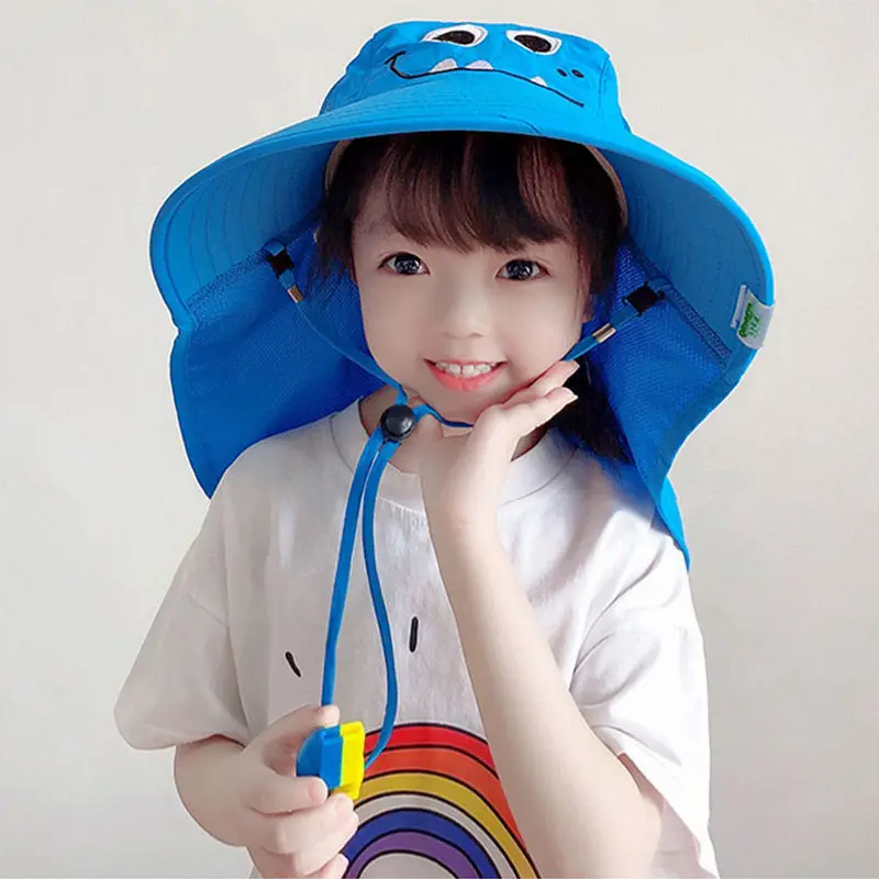 Fashion Children Sun Protection Beach Cap Spring Summer Sunscreen Hat Big Brim Bucket Hat Kids Sun Cap Beach Travel 4-9 Yeas