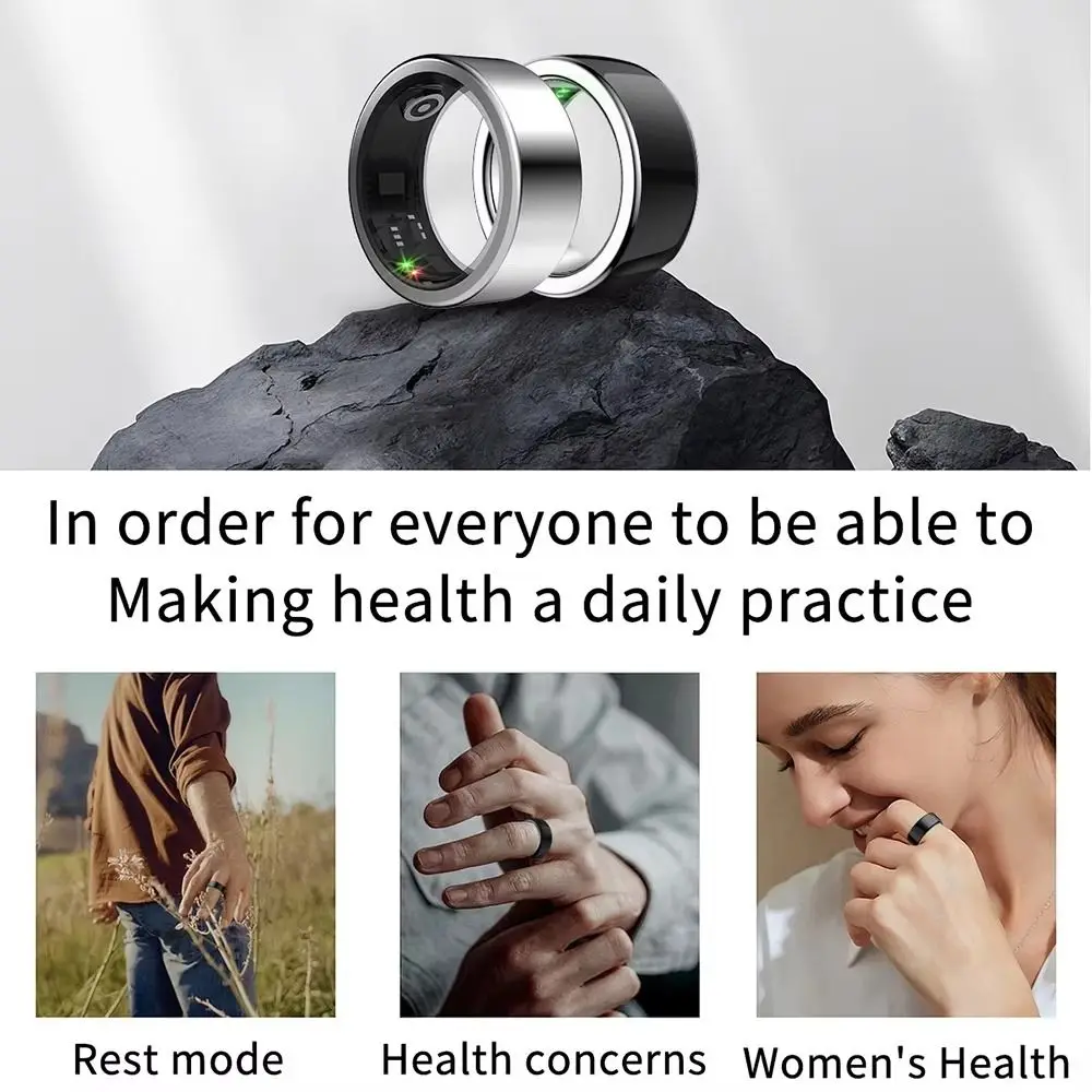 Sleep/Step Tracker Smart Health Rings IP68 Waterproof Steel Shell Fitness Tracker Finger Ring Wearable Multi-sport Modes