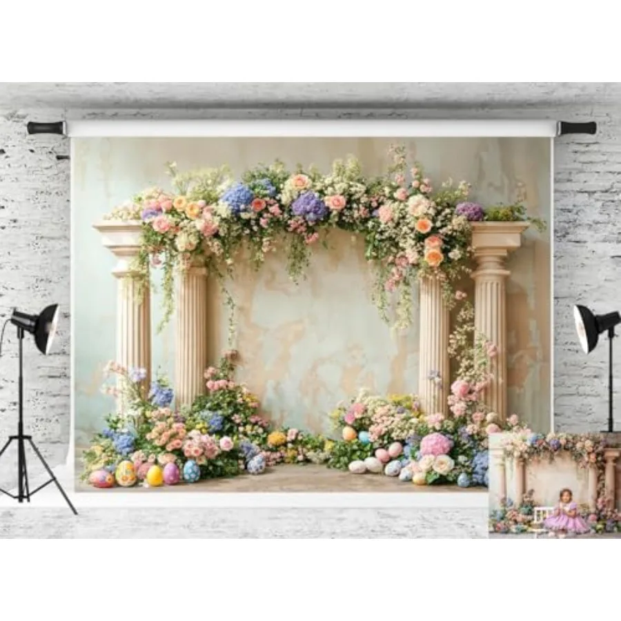 

Easter Arch Door Backdrop Colorful Flower Retro Background Egg Carrot Photo Background Studio Props10x8ft