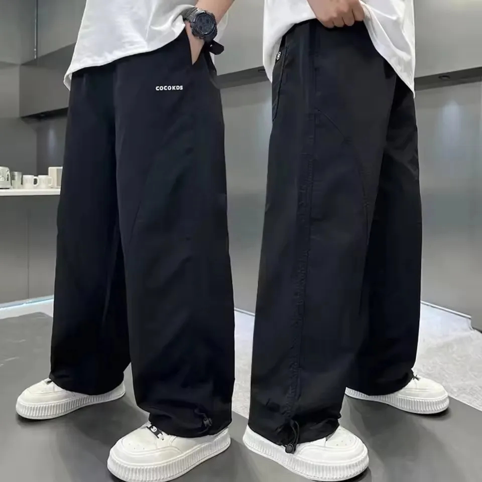 Summer Teenager Boys Grey Ice-Like Fabric High Street Style Thin Sports Pants Casual Children's Clothing New Kids Sweatpants