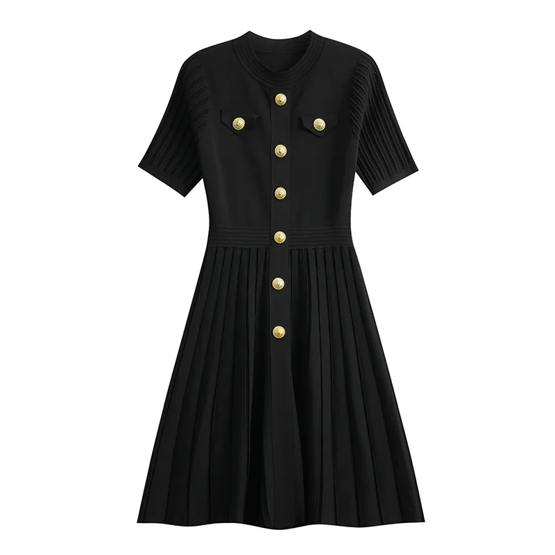 ZJYT New Summer 2026 Fashion Knit Dresses for Women Elegant Short Sleeve Beige Black Casual Daily Party Aline Dress Vestidos - Image 3