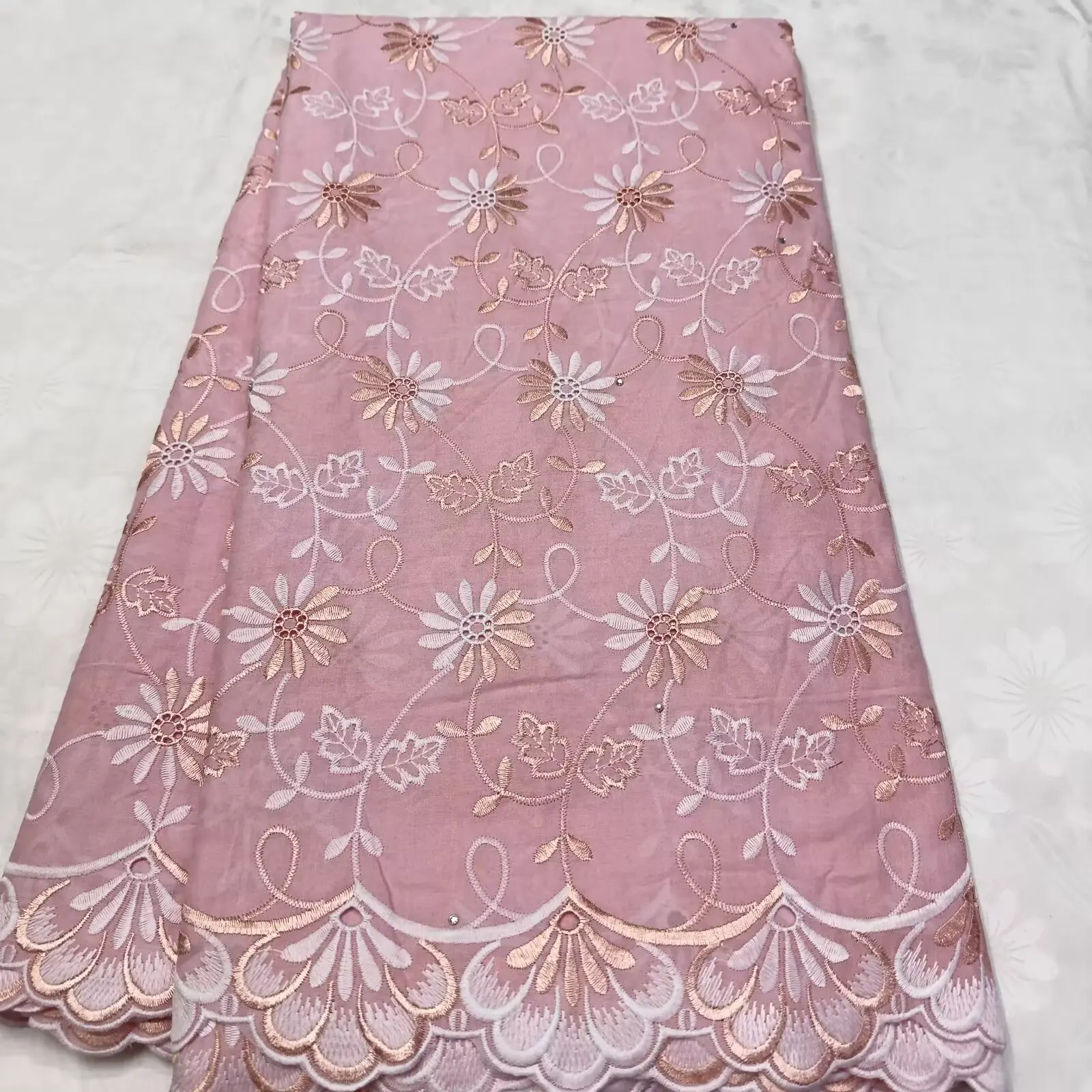 

High-Quality New Full-Cotton Embroidered Fabric Milk Silk Material African Exquisite Dress Fabric for Dresses And Gowns