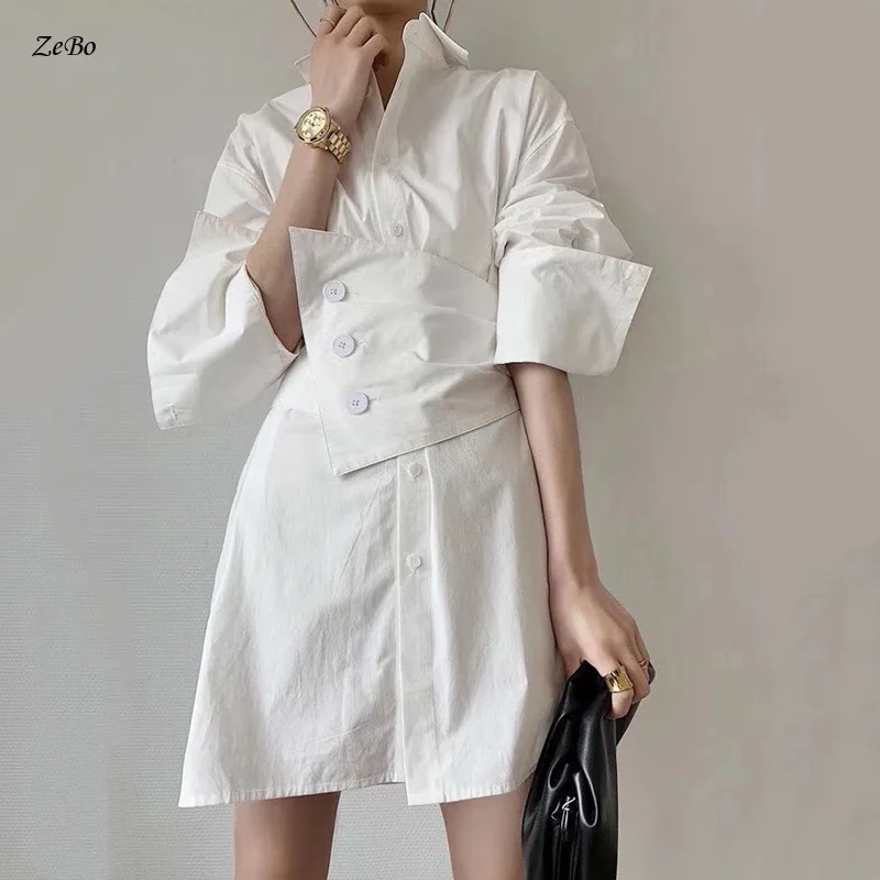 

French Style Artistic Niche Shirt Skirt Women's New Detachable Waistband for Slimming High-end Texture Irregular Dress