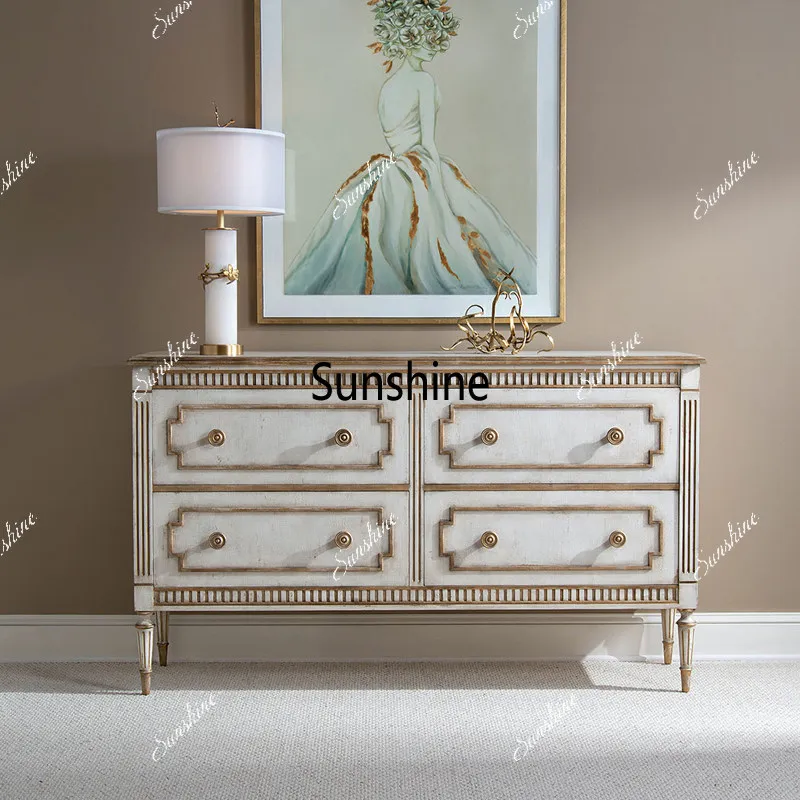 American solid wood retro drawer cabinet neoclassical gold-painted old entrance