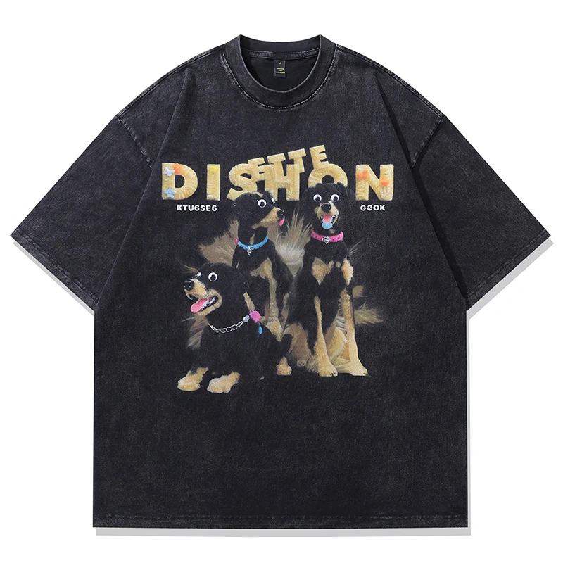 

Summer Men Washed Tshirts Hip Hop Vintage Grunge Funny Dog Graphic T-Shirts Streetwear Harajuku Casual Cotton Tops Tees Clothing